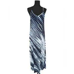 Mahina Blue & White Tie Dye Maxi Dress w/ Adjustable Spaghetti Straps Sz…